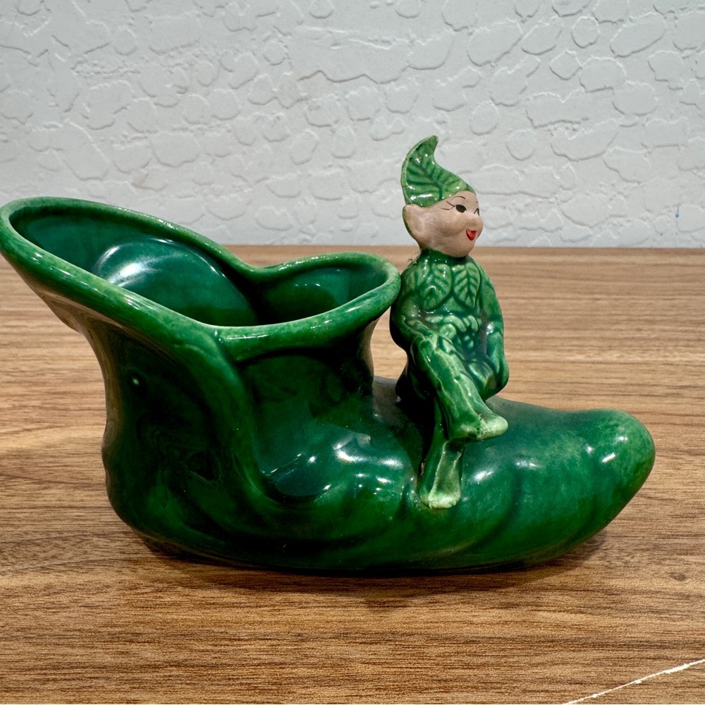Treasure Craft Vintage Green Pixie Elf On Green Elf Shoe Figurine Planter MCM